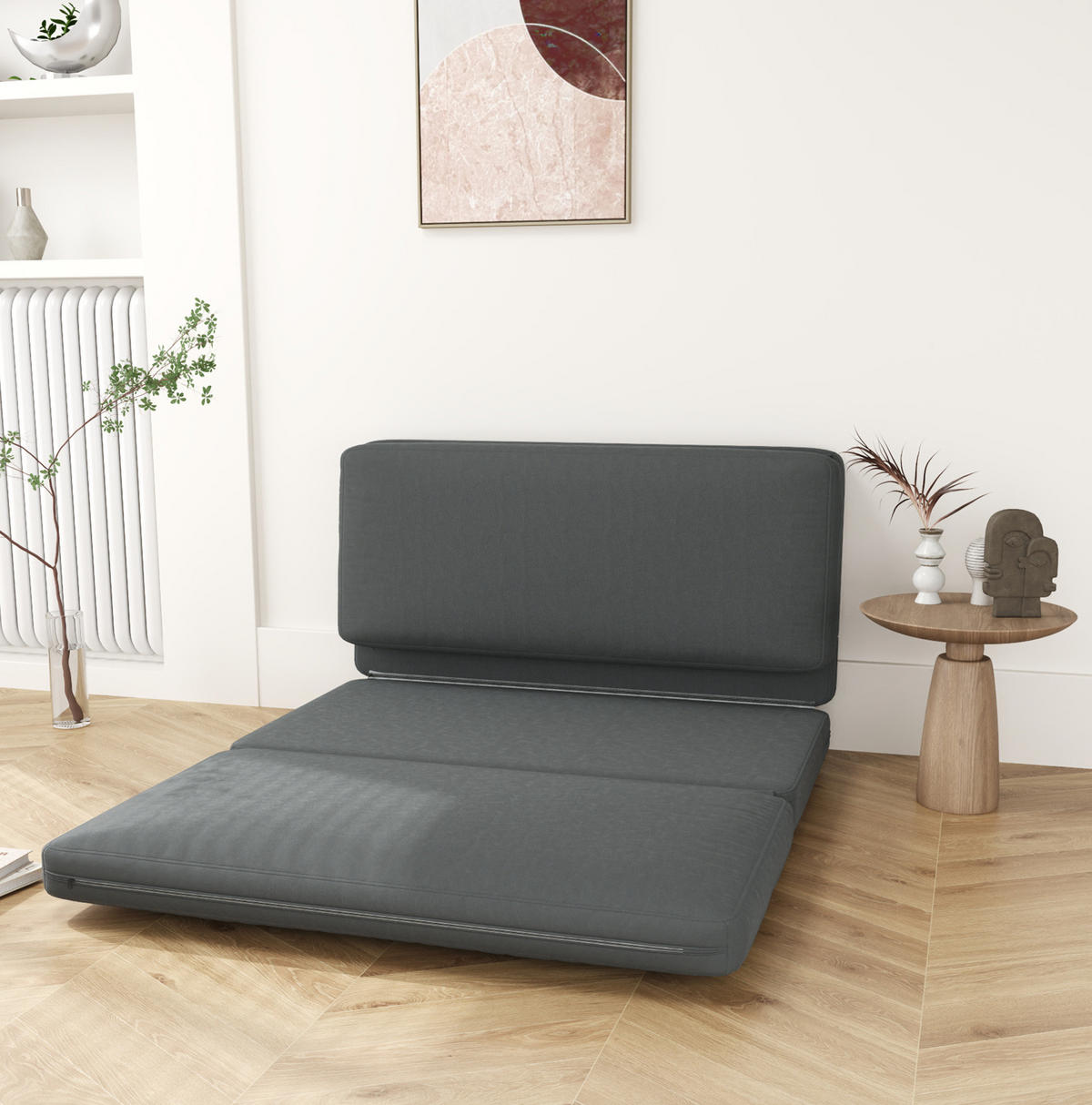 BODENSOFA, Polyester in Samtoptik, 3-in-1 klappbar, 138/270/10 cm, Dunkelgrau - Dunkelgrau, Textil (138/10/270cm) - Redom
