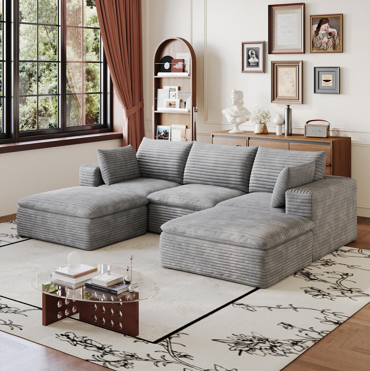 SOFA modular 260 cm Stoff Grey - Grau, Kunststoff (160/60/260.1cm) - Meubliv
