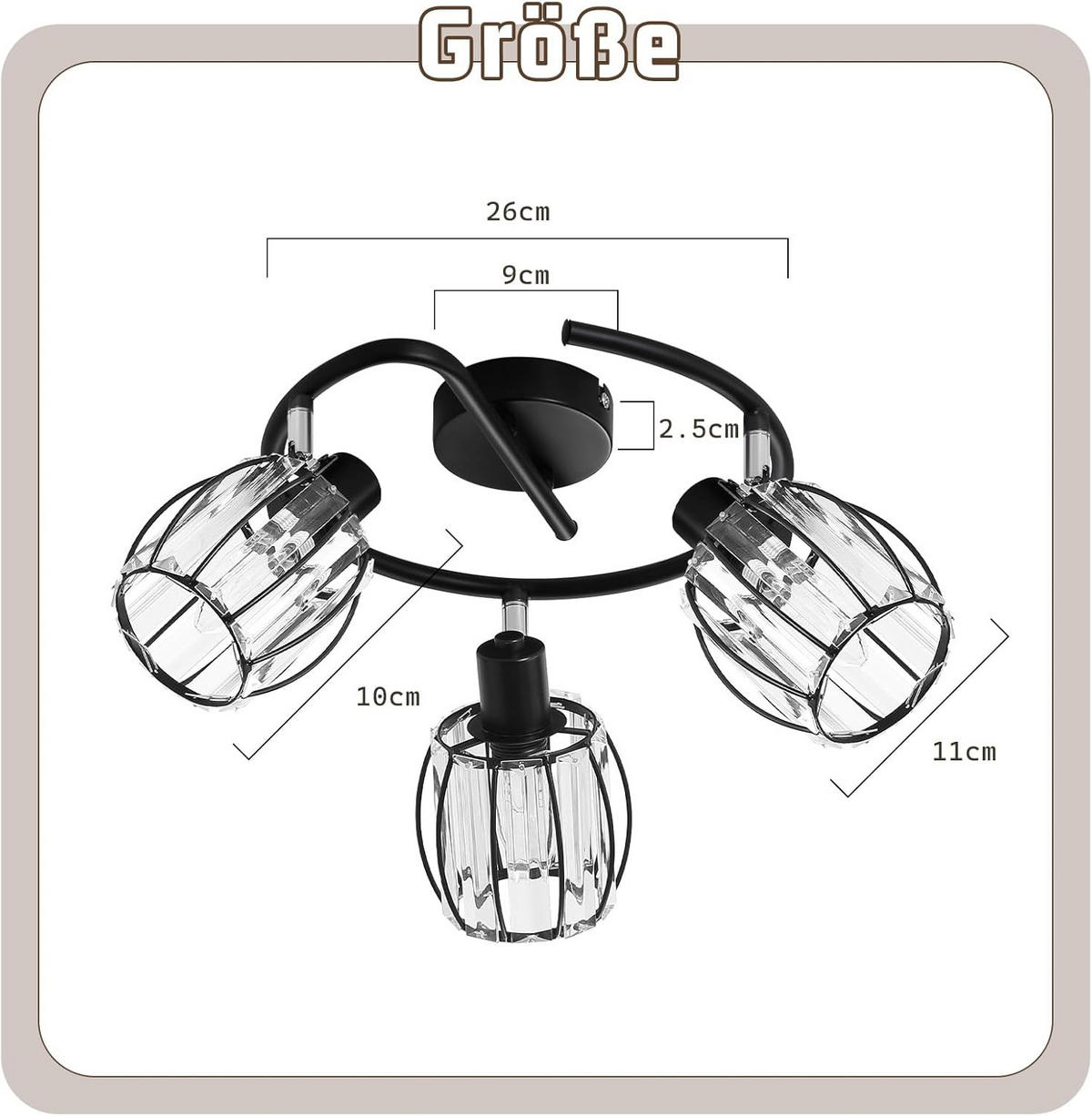 DECKENSTRAHLER Glühla 21/21/26 cm - Schwarz, Glas (26/21/21cm) - ZMH