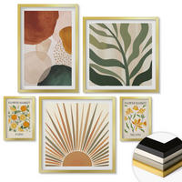 WANDBILDER 5er Set - 50x50 cm & 20x30 cm & 40x60 cm Goldrahmen - Abstrakte Blumenmotive - Goldfarben, Kunststoff (40/60cm) - ArtPrintCave