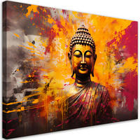 WANDBILD buddha statue bunt abstrakt - Orange, Textil (60/40cm) - Feeby