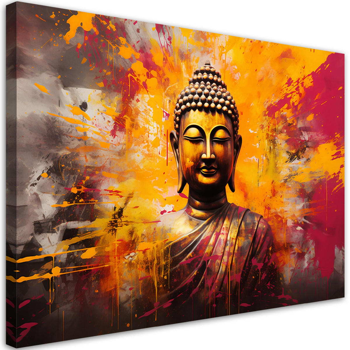 WANDBILD buddha statue bunt abstrakt - Orange, Textil (60/40cm) - Feeby