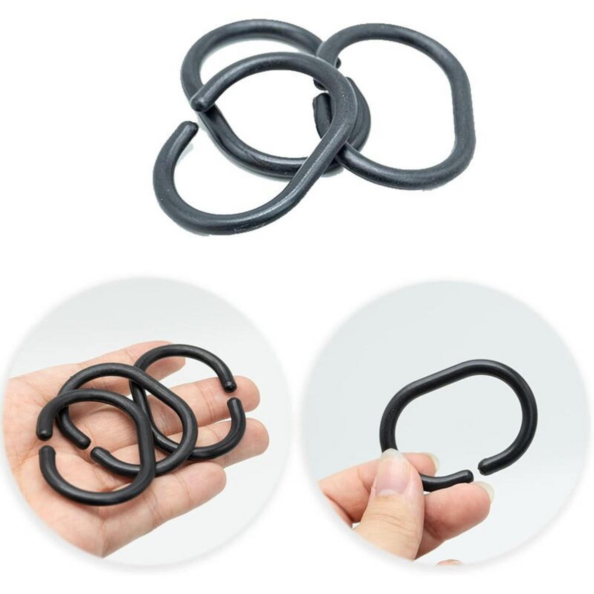DUSCHVORHANG 12er-Pack schwarze Kunststoff-Gleitringe - Schwarz, Textil (4/1/5.8cm) - MCBOSON