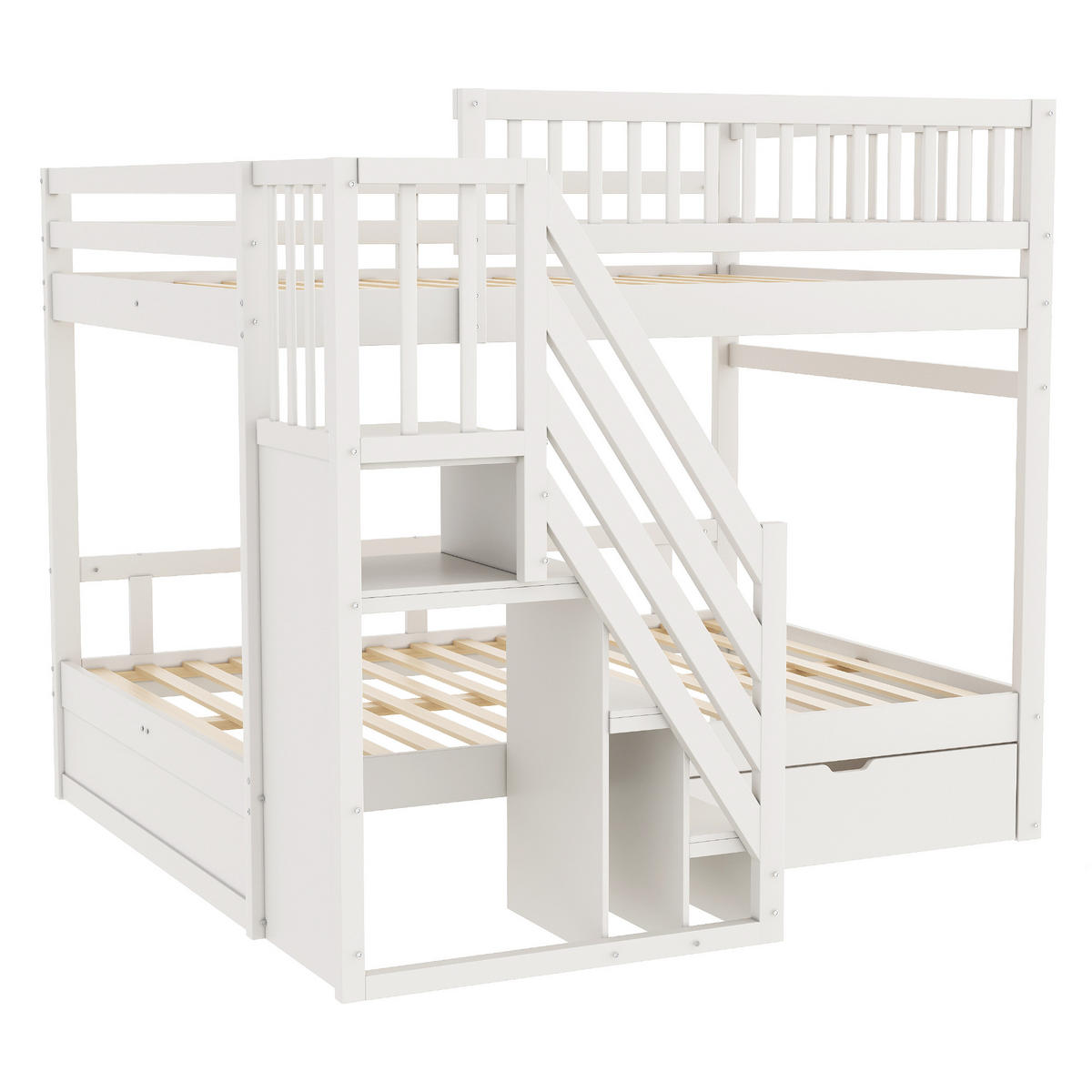 ETAGENBETT Massivholz 140/200 cm Weiß - Weiß, Holz - Raumix