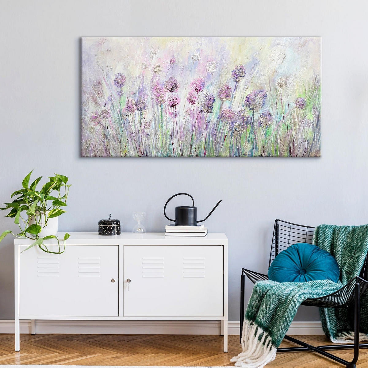 GEMÄLDE Blumen auf der Wiese auf Keilrahmen 120x60 cm - Lila, Holz (120/60cm) - YS-art gallery