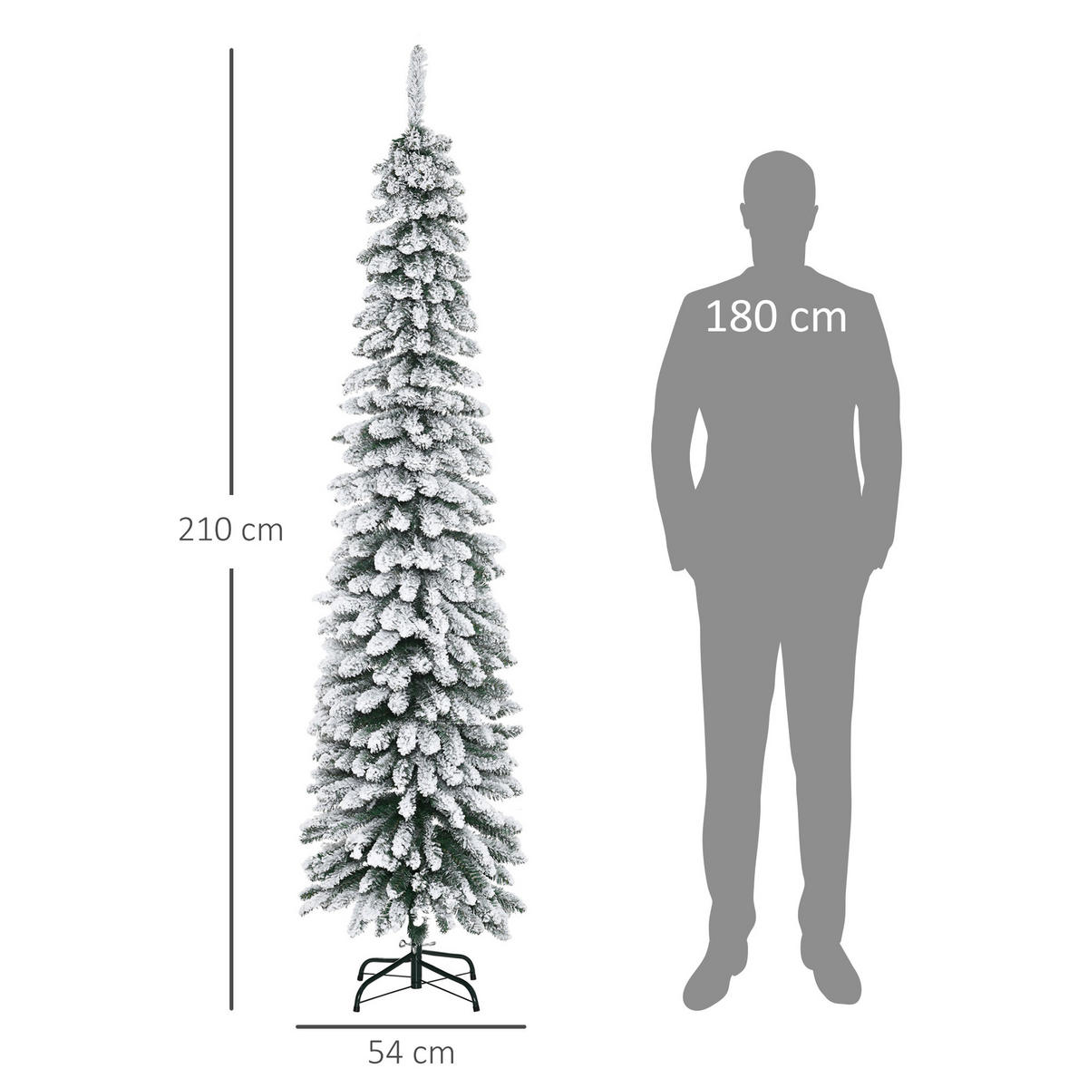 KÜNSTLICHER Weihnachtsbaum, 210 cm Christbaum mit 490 Spitzen für Weihnachten - Weiß/Grün, Kunststoff/Metall (210cm) - HOMCOM