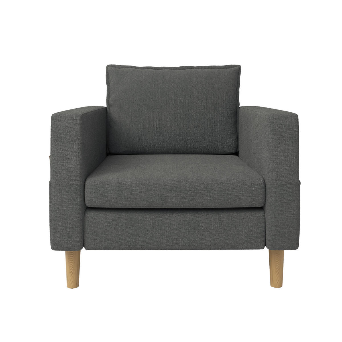 SESSEL Chenille Grau mit Seitentasche und Kissen - Grau, Holz/Holzwerkstoff (71/82/68cm) - WISHDOR