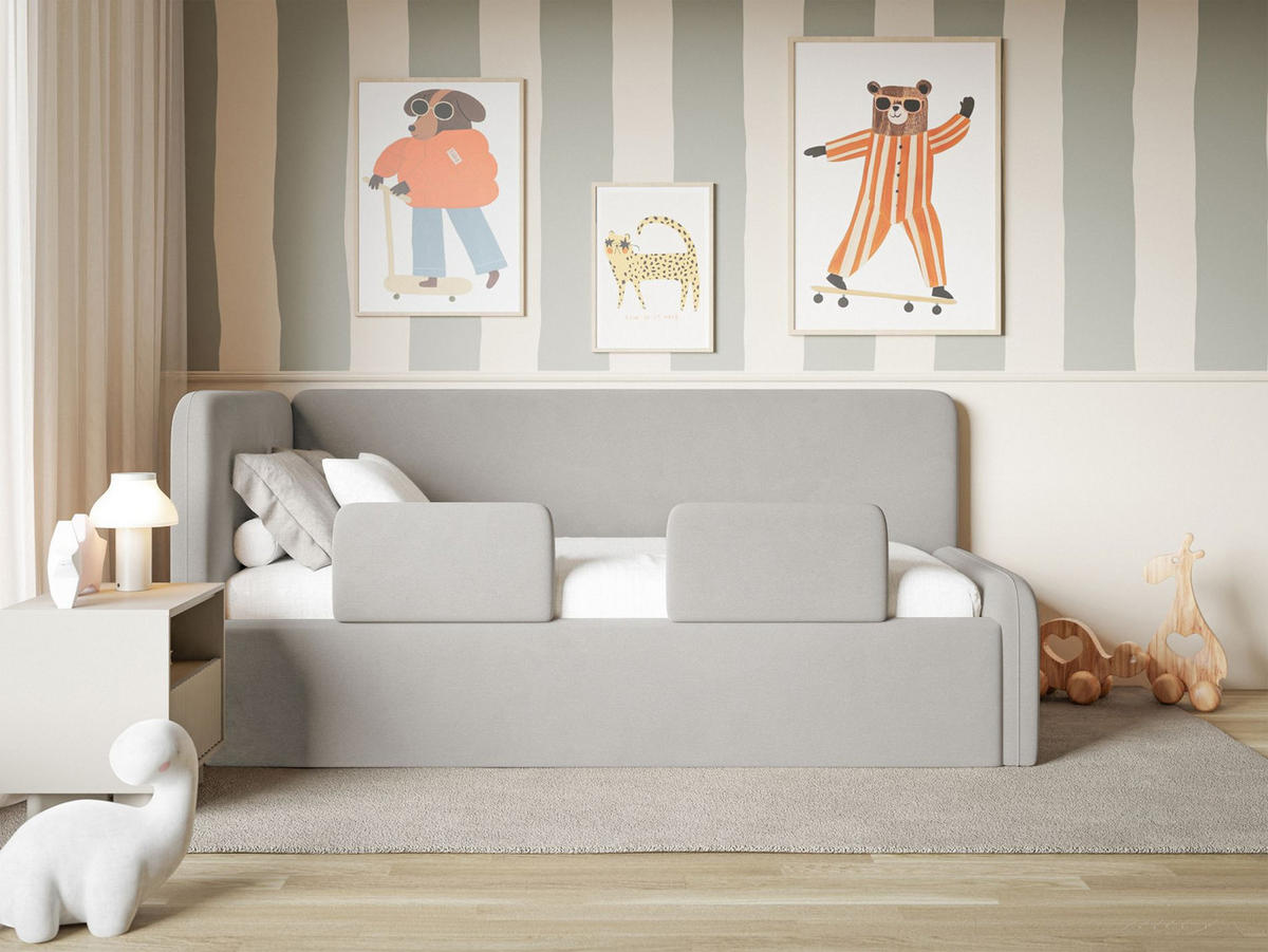 KINDERBETT Fanko Samt Hellgrau 90x200 cm - Hellgrau/Schwarz, Kunststoff/Textil (90/200cm) - Selsey