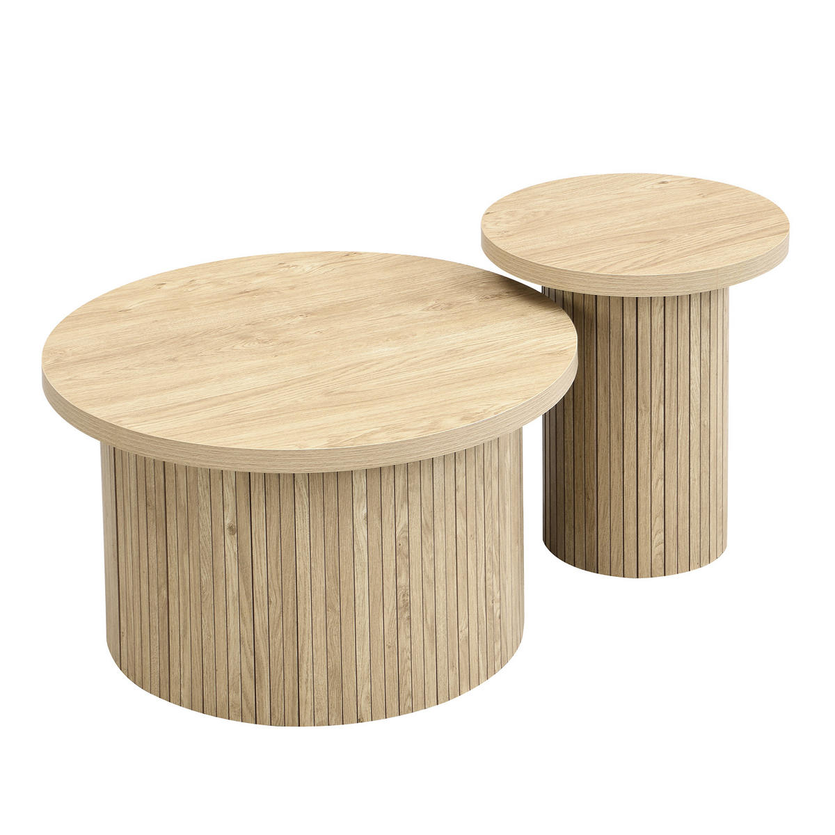 COUCHTISCH 2er mit runder Form Naturholzlatten Multifunktionaler Wohnzimmertisch - Naturfarben, Holzwerkstoff (66/66/40cm) - EVRYAE