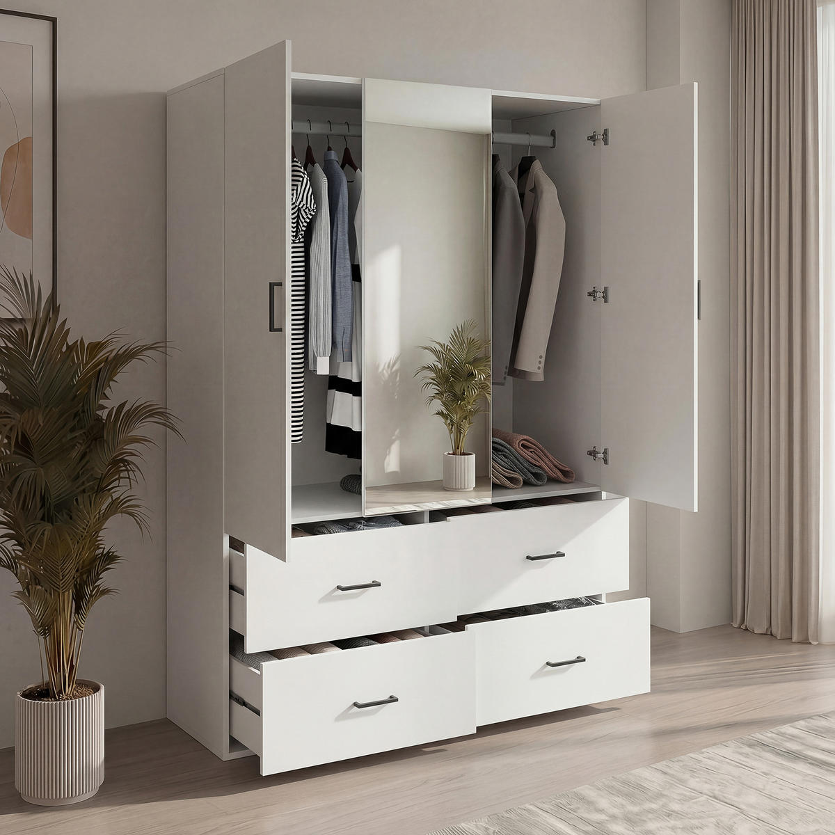 KLEIDERSCHRANK 130x52x182cm mit Kleiderstangen & Stauraum - Weiß, Holzwerkstoff (51.8/181.5/130cm) - SHOPENTRA