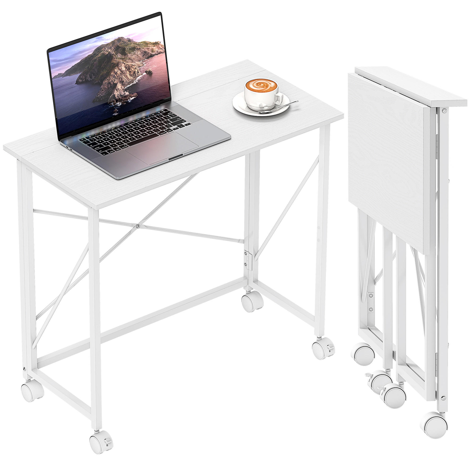 COMPUTERTISCH Weiß klappbar mit Rollen 80/40/75 cm - Weiß, Holzwerkstoff (40/80/75cm) - PANGIVO