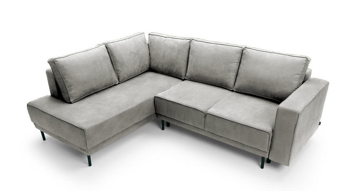 ECKSOFA Rodario Hellgrau Velours - Hellgrau/Schwarz, Textil/Metall (247/187cm) - Selsey