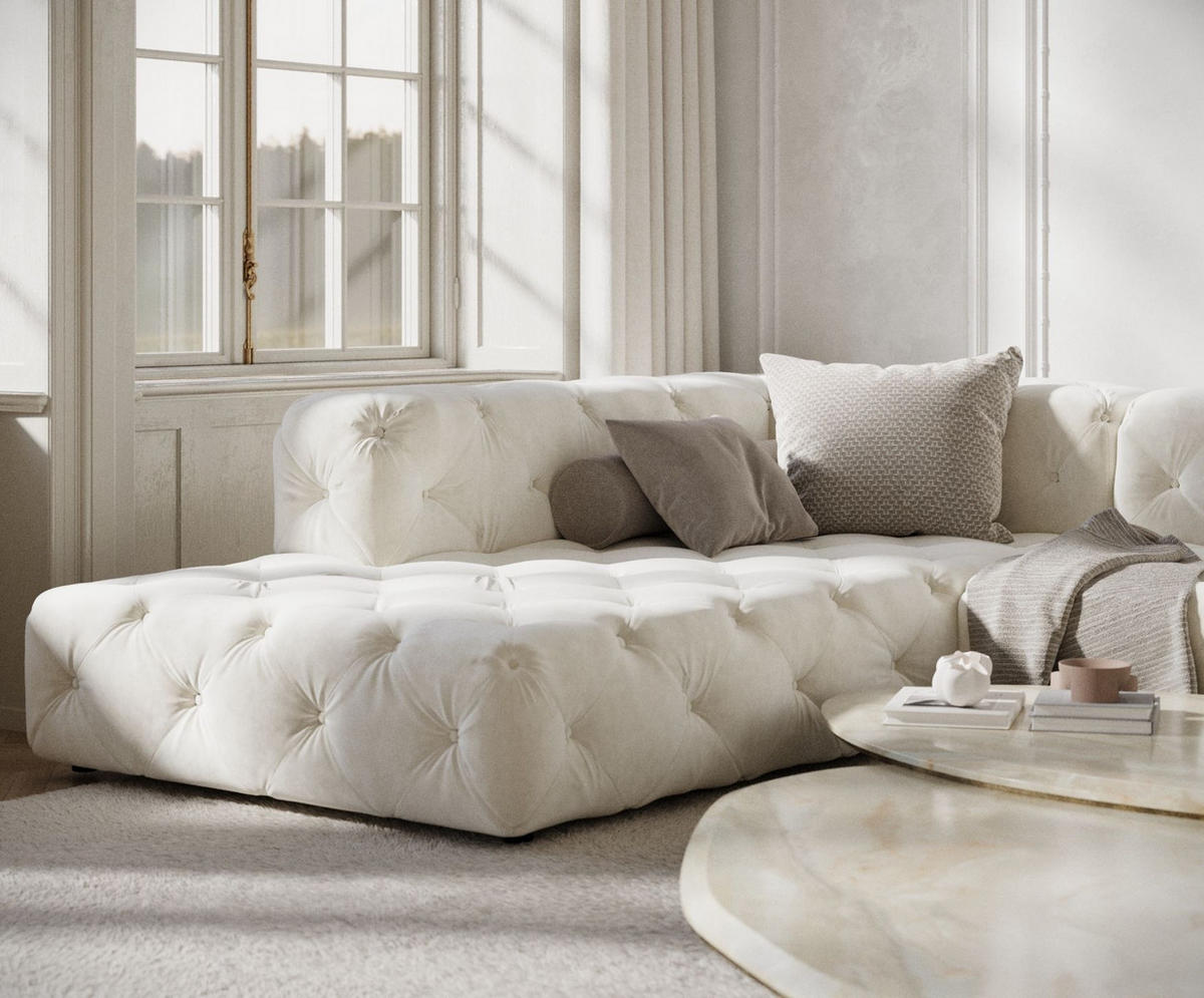 ECKSOFA Cosimo Creme Samtstoff - Creme/Schwarz, Holz/Holzwerkstoff (325/228cm) - Maison de Reve