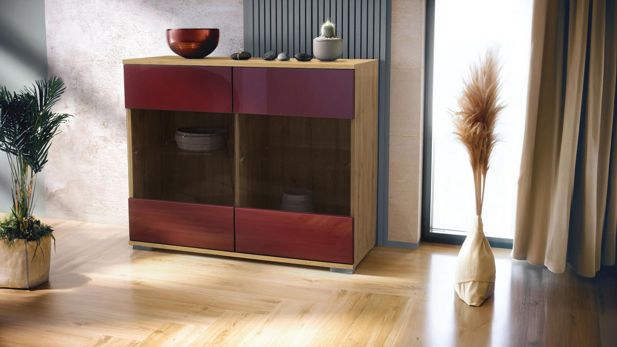 KOMMODE Bari Bordeaux Hochglanz - Bordeaux, Holzwerkstoff (92.5/75.5/35cm) - Vladon