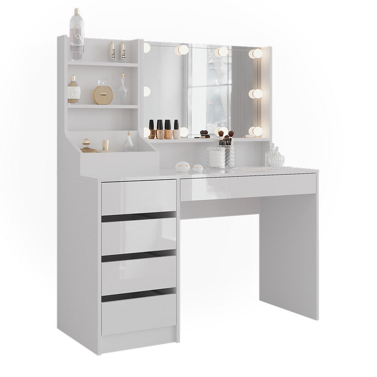 SCHMINKTISCH Sherry Weiß/Weiß Hochglanz 119.8 cm 4 Teile - Weiß Hochglanz, Holzwerkstoff (119.8/76/50.1cm) - Vicco