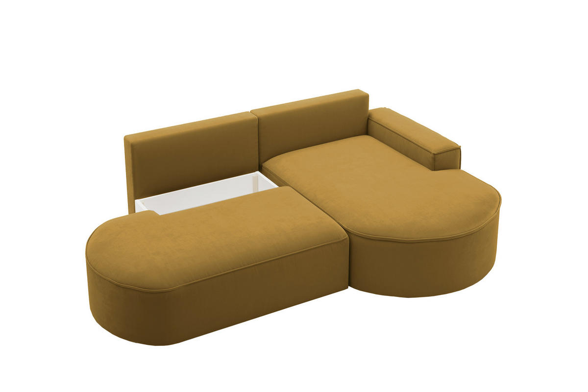 ECKSOFA mit Schlaffunktion und Bettkasten Modena Runden stoff Salvador Gelb Rechts - Gelb, Holz/Textil (278/179cm) - Kaiser Möbel