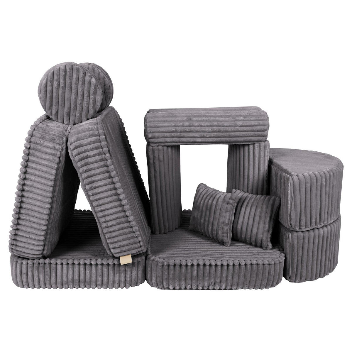KINDERSOFA Pocket Max modular 12-tlg. aus Plüschcord in Taubengrau - Graphitfarben, Textil (120/25/60cm) - MeowBaby