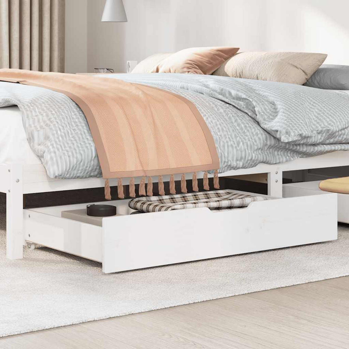 BETTSCHUBLADEN 2 Stk. Weiss 95/55/17 Cm Massivholz Kiefer - Weiß, Holz - vidaXL