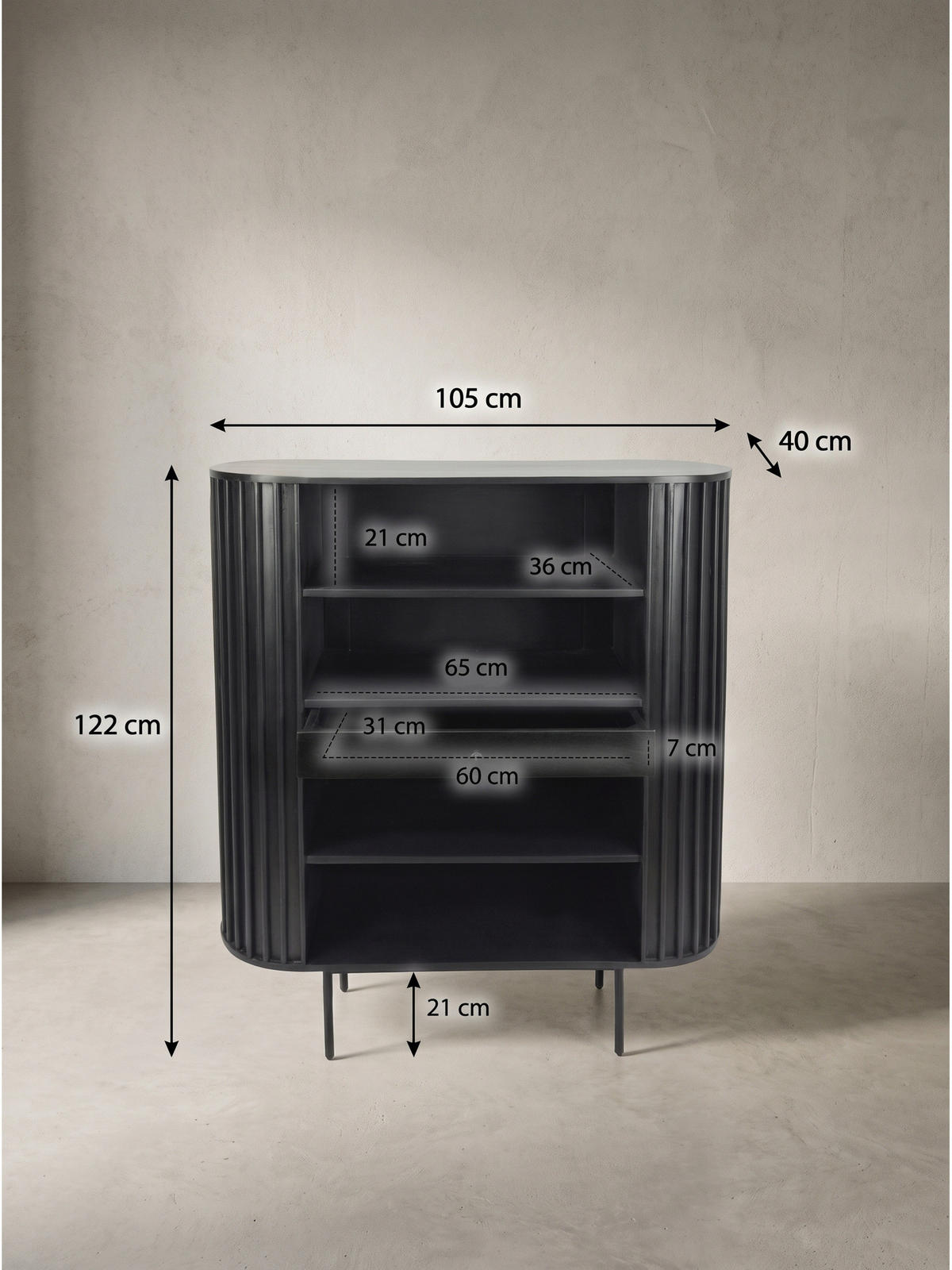 BÜCHERREGAL MELA, Mango Massivholz, mit Stauraum, Schwarz, 105 x 40 x 122 cm - Schwarz, Holz/Metall (105/122/40cm) - KADIMA DESIGN