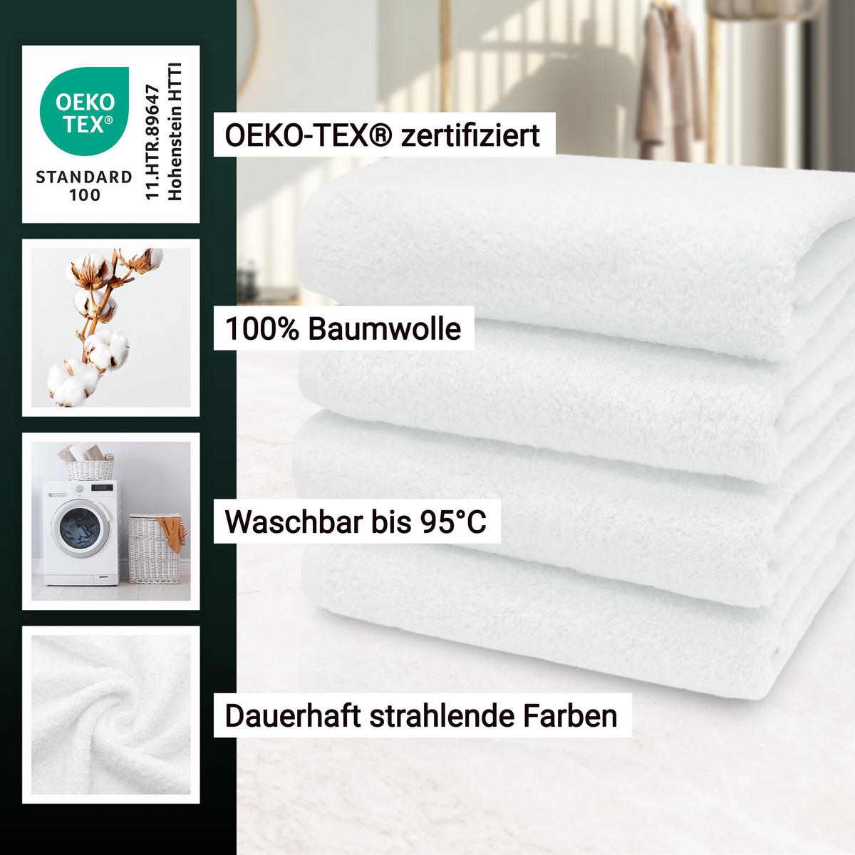 HANDTÜCHER, 4er-Set, 50x100 cm, 100% Baumwolle, Weiß - Weiß, Textil (50/100cm) - Zollner