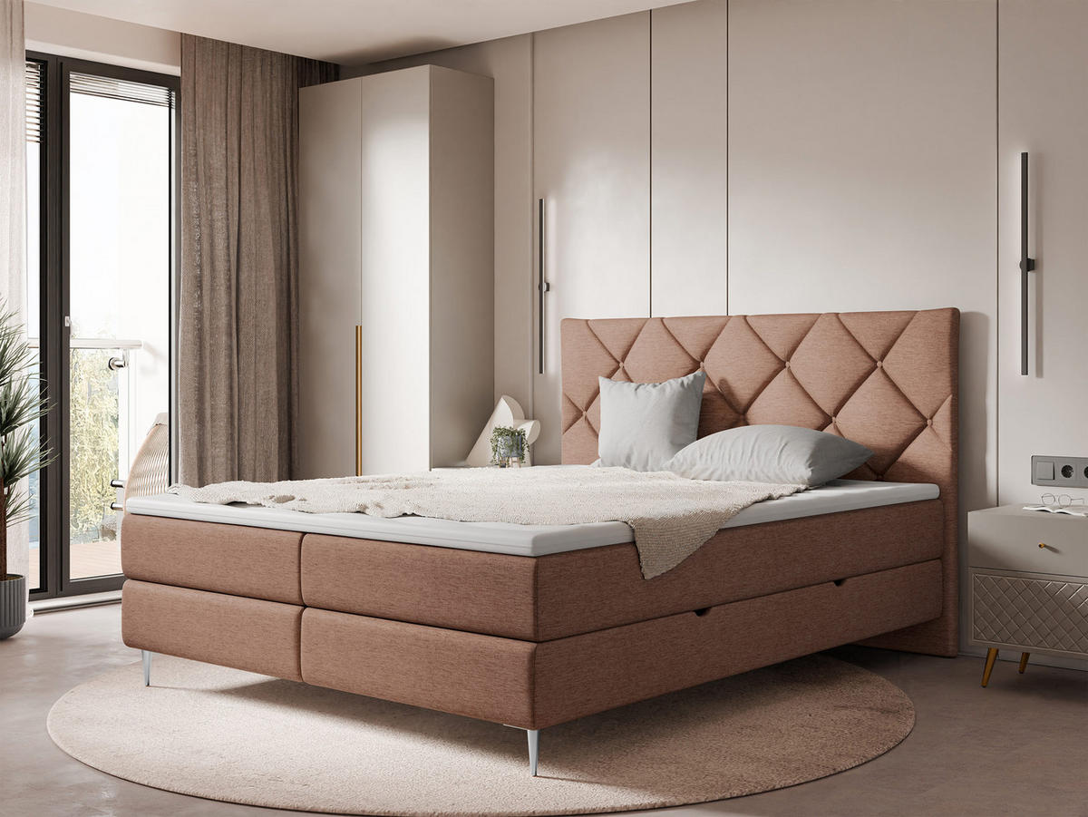 BOXBETT Letra - Chromfarben/Hellrosa, Holz/Textil (140/200cm) - MIRJAN24
