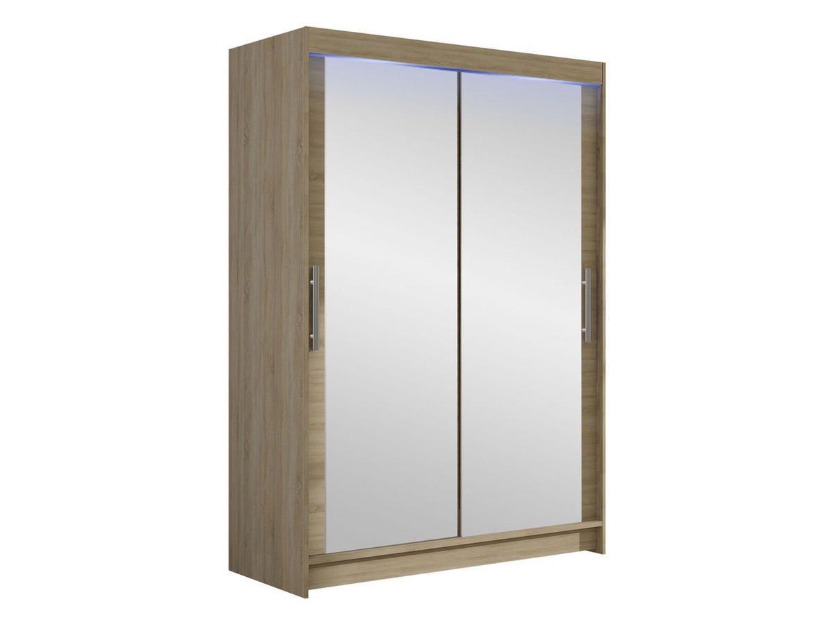 KLEIDERSCHRANK Miami VII, mit RGB LED Beleuchtung - Silberfarben/Sonoma Eiche, Holzwerkstoff/Kunststoff (120/200/58cm) - MIRJAN24