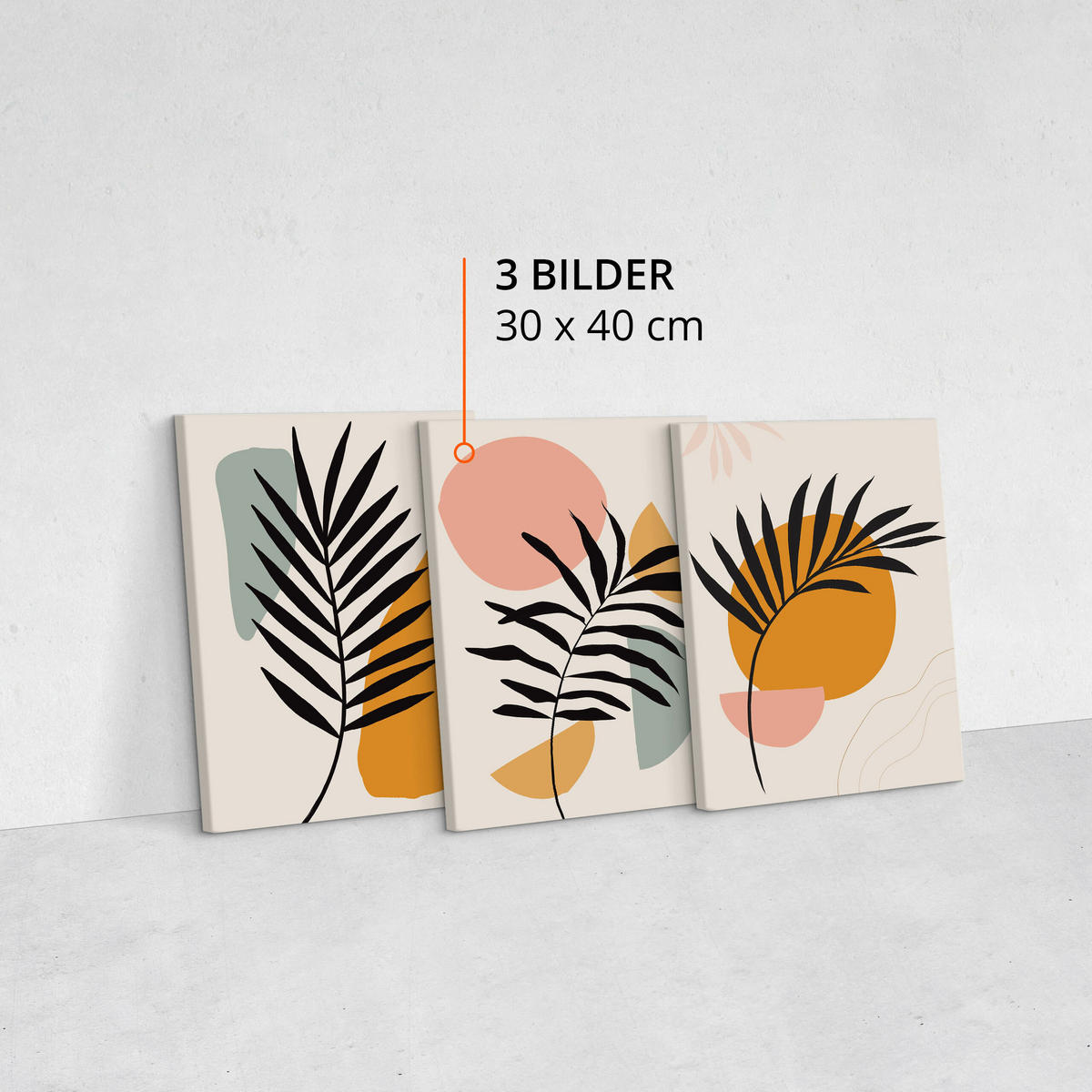LEINWANDBILDER 3-er Set Blätter Boho - Beige/Rot, Textil (90/40cm) - Muralo