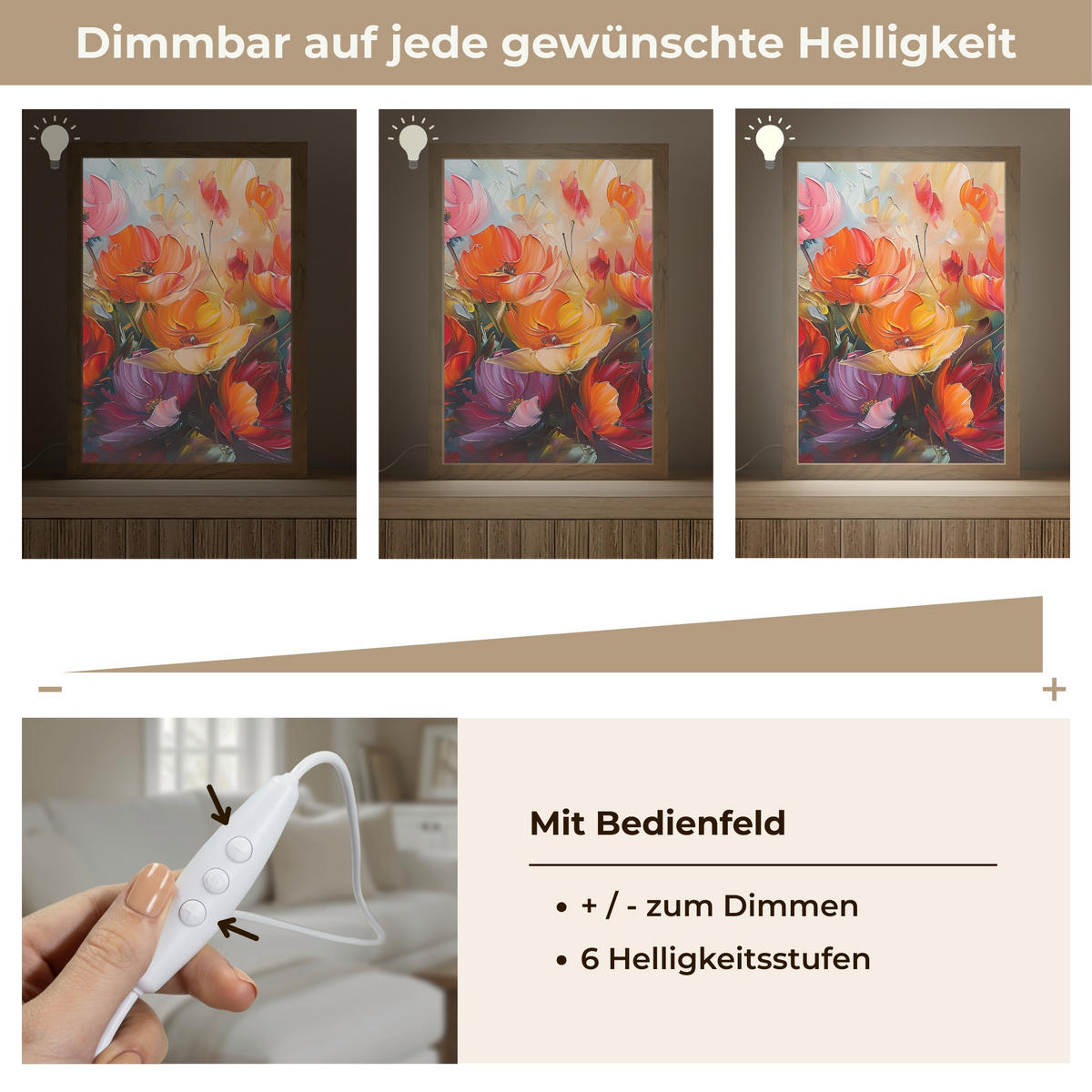 TISCHLEUCHTE Blumen - Bunt - Malerei - Abstrakt - Kunst 20x30 cm - Alufarben, Holzwerkstoff (8/20/30cm) - OnlyWow