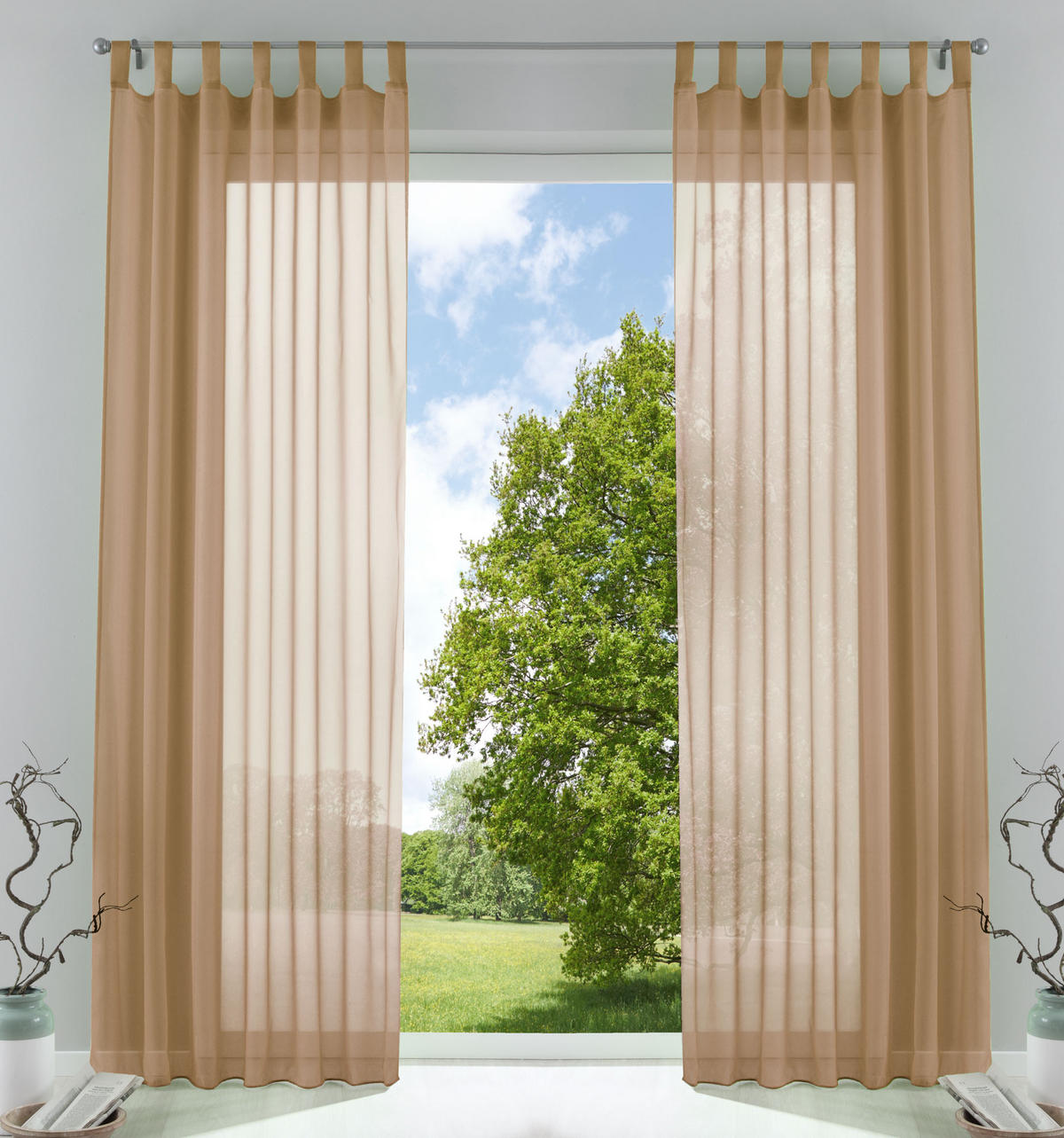 SCHLAUFENGARDINEN Voile 2er-Set 245x140 cm Sand - Sandfarben, Textil (140/245cm) - Gardinenbox.eu