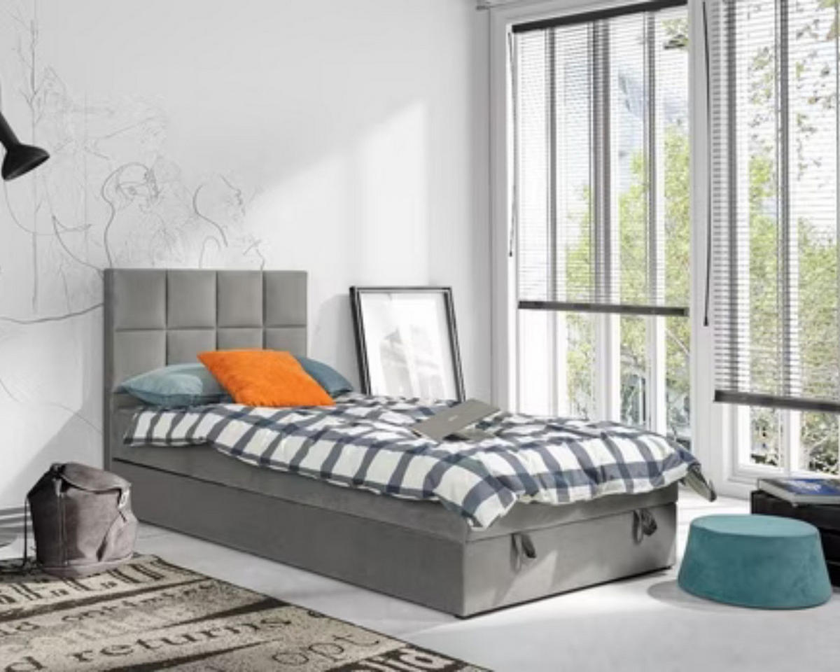 BOXBETT PETER 120/200 in Velours Hellgrau - Hellgrau, Holz/Holzwerkstoff (120/200cm) - Deine Möbel 24