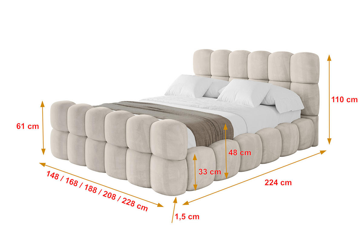 POLSTERBETT mit Bettkasten, Fußteil und Lattenrost, Bett mit Matratze H3/H4 - LEYA-Z 120x200 Beige - Beige, Holzwerkstoff/Textil (120/200cm) - ALTDECOR