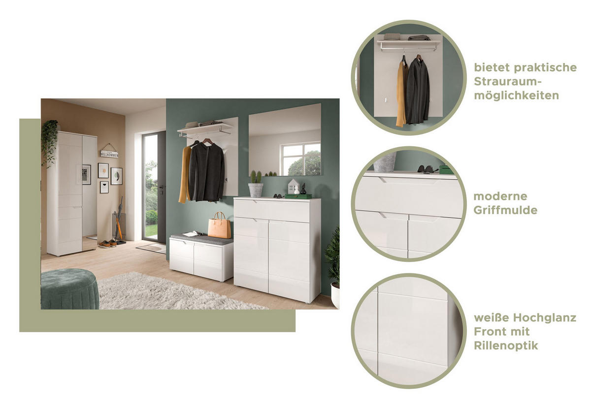 GARDEROBENPANEEL SOLERO (B/H/T: ca. 80/96/25 cm) in Weiß/weiß hochglanz - Weiß, Holzwerkstoff (80/96/25cm)