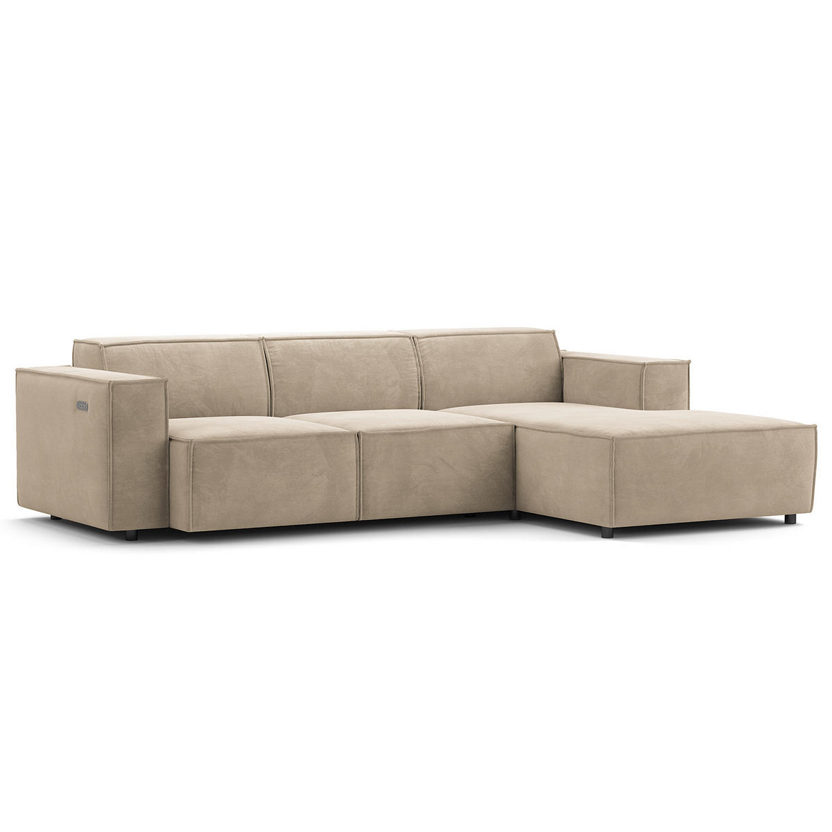 ECKSOFA mit Longchair - Beige/Schwarz, Kunststoff/Textil (260/177cm) - home24