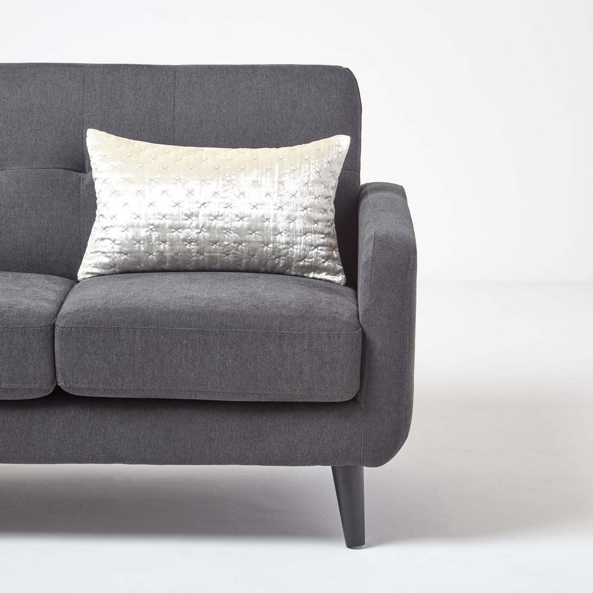 KISSENHÜLLE Pannesamt bestickt 30/50 cm - Creme, Textil (30/50cm) - Homescapes