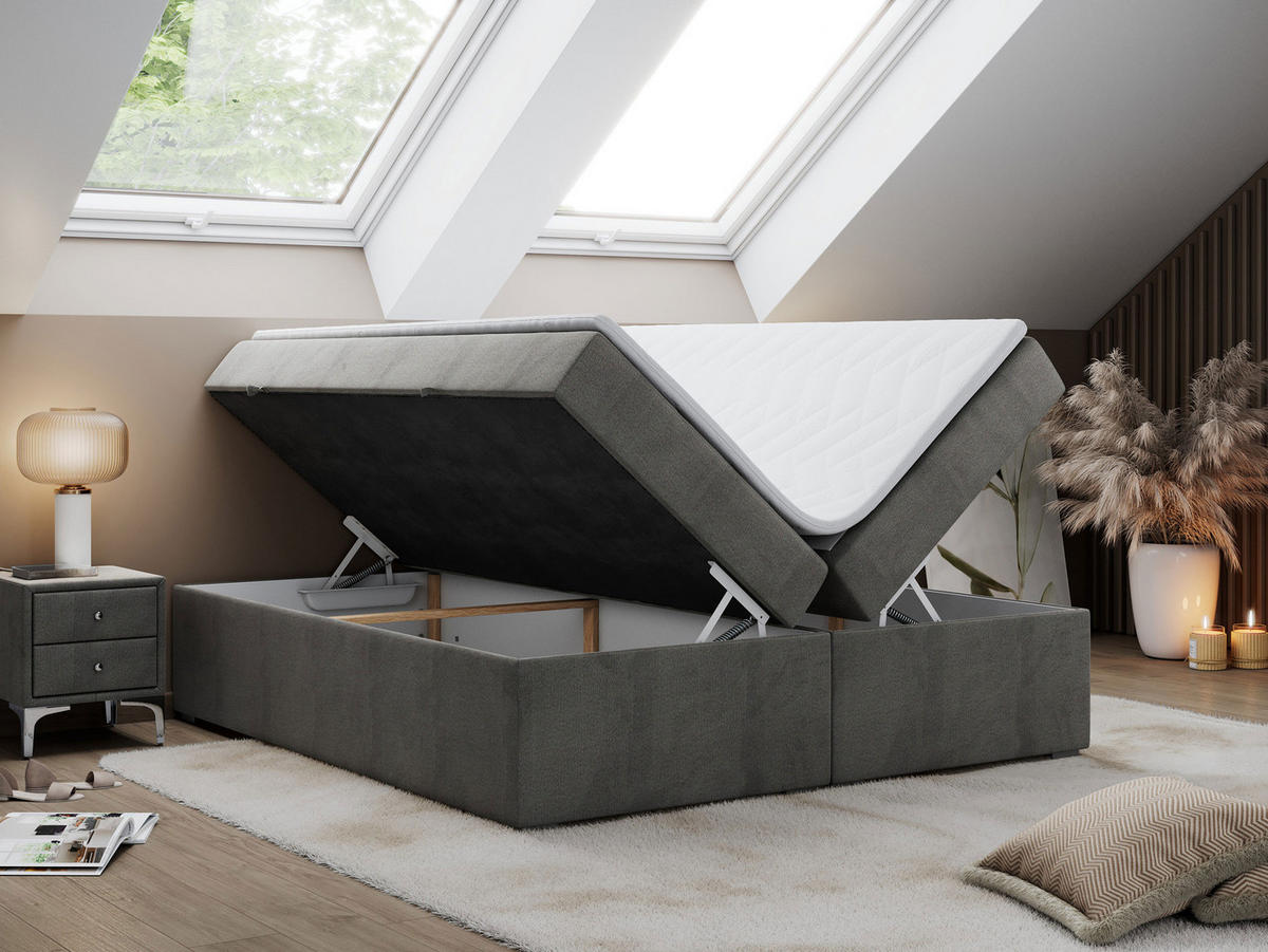 BOXBETT BESS 140/200 Dunkelgrau Velvet - H3 - Dunkelgrau, Holz/Textil (140/200cm) - MKS