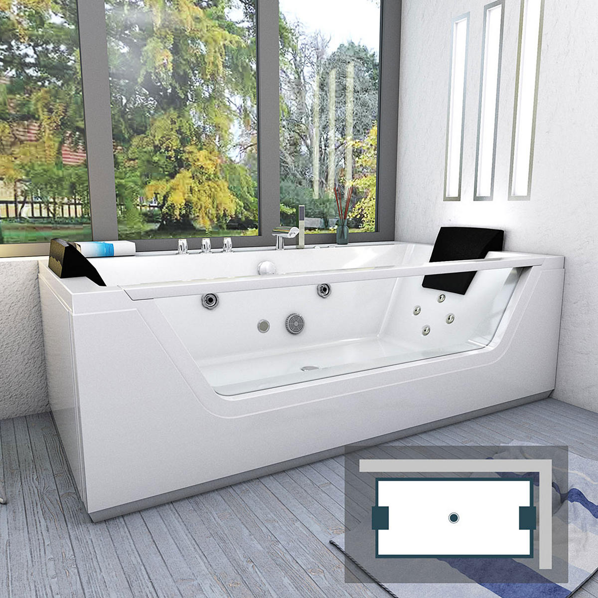 WHIRLPOOL Pool Badewanne Wanne W83-TH-C - Weiß, Glas/Kunststoff (90/55/180cm) - AcquaVapore by Sandra Jentho