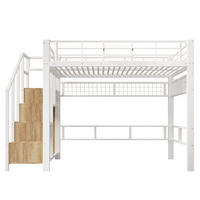 HOCHBETT 140/200 cm mit Metallgestell Weiß, Stauraumtreppe, Aufhänggitter und LED-Licht - Weiß, Metall