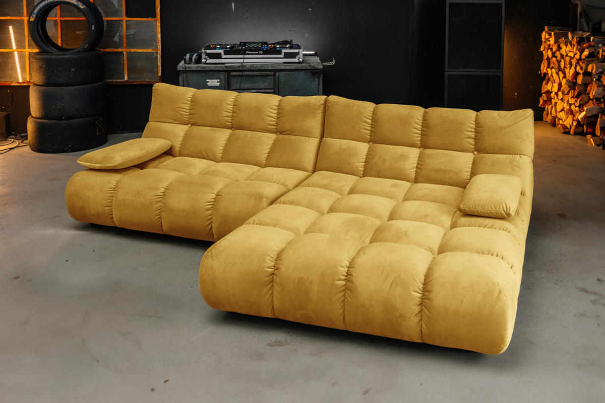ECKSOFA VIVIEN Gelb Velvet - Currygelb/Gelb, Kunststoff/Textil (290/178cm) - KAWOLA