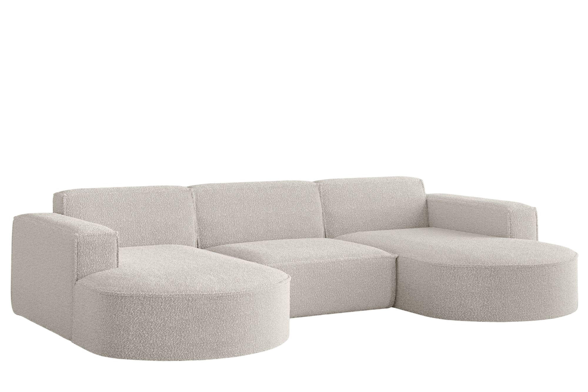 ECKSOFA Designer, Sofa U Form MODENA Stoff Loop Creme - Creme, Holz/Textil (299/165cm) - Kaiser Möbel