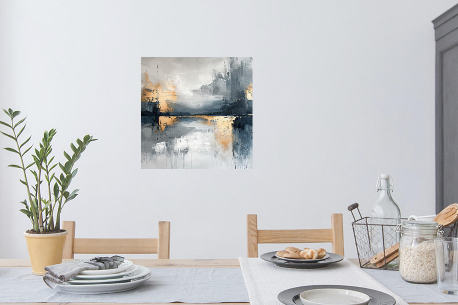 WANDTATTOO Kunst - Grau - Gold - Abstrakt 50x50 cm - Dunkelgrau, Kunststoff (50/50/0.1cm) - MuchoWow