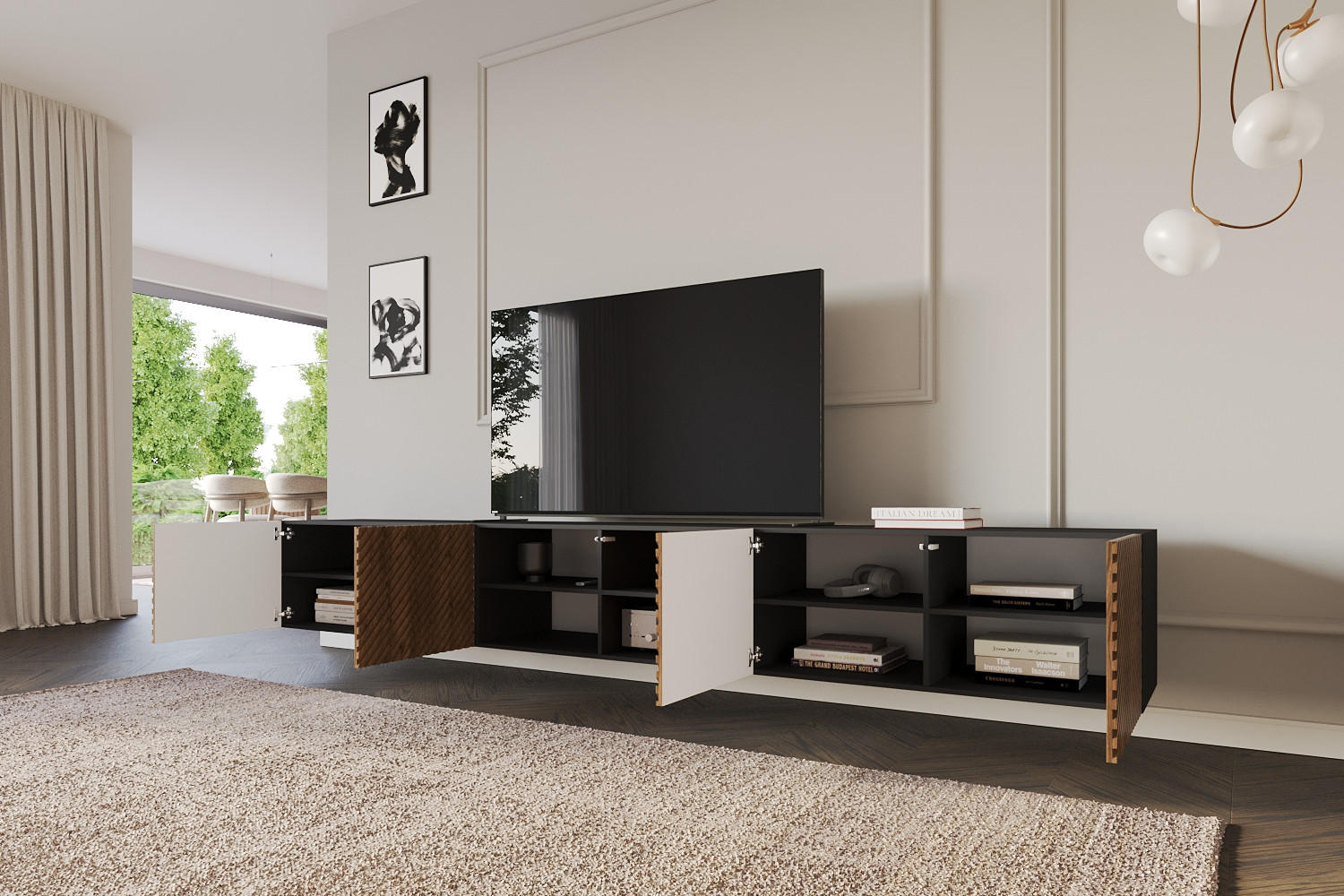 LOWBOARD ZENO-W 3x100x40x41 cm - Schwarz / Katania - Eiche Wotan, Holzwerkstoff (300/40/41cm) - ALTDECOR