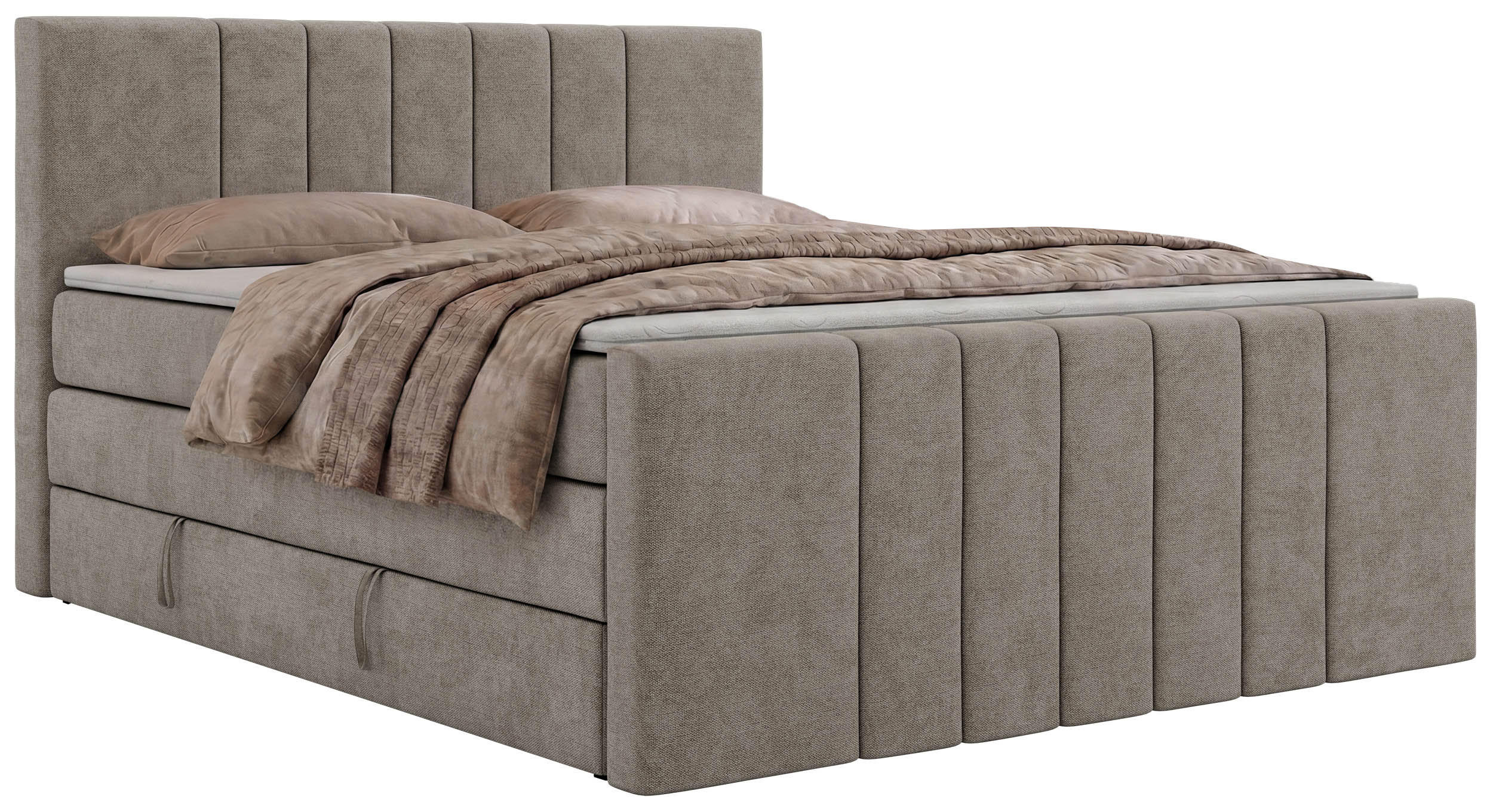 MKS POSTEL BOXSPRING INERO DUO KING 160/200 - Šedobéžová Strukturovaná látka - Topper Visco - H3