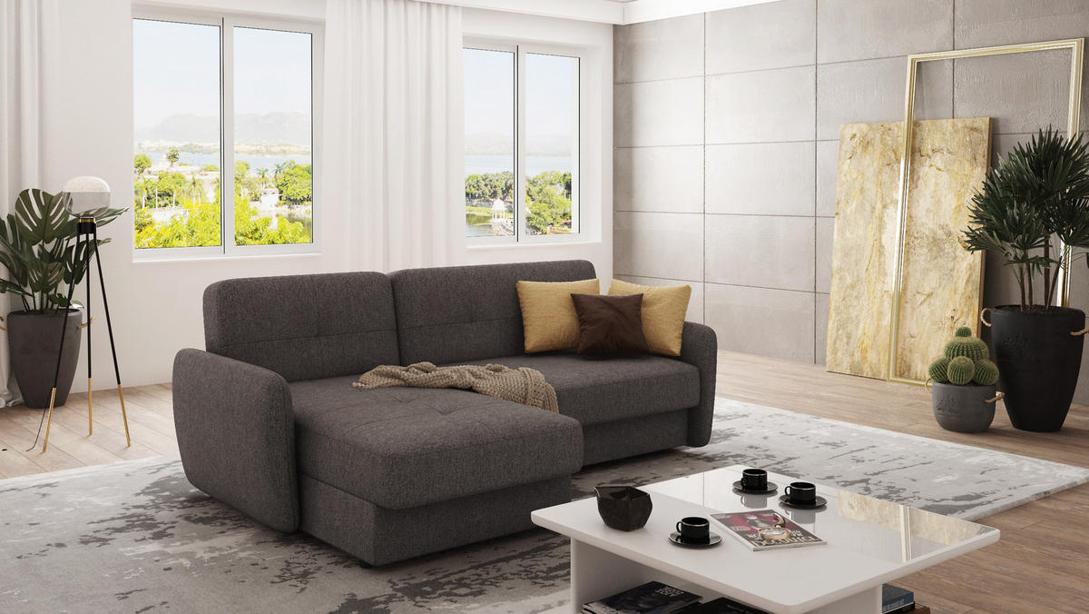 ECKSOFA Lupo Braun - Khaki Mikrofaser - Dunkelbraun/Schwarz, Holz/Kunststoff (232/147cm) - S-Style Möbel