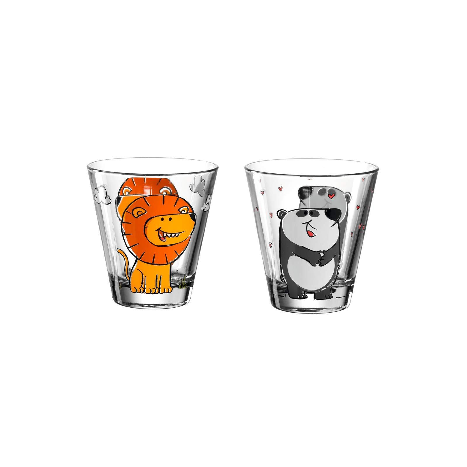 KINDERBECHER Bambini Löwe & Panda 215 ml 2er Set - Gelb/Grau, Glas (0.215L) - Leonardo Living