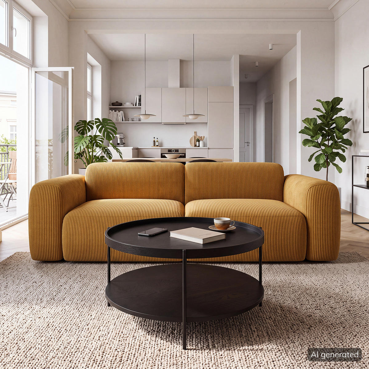 COUCHTISCH - MDF / Metall - Eichefarben/Schwarz, Holzwerkstoff/Metall (82/82/40cm) - home24