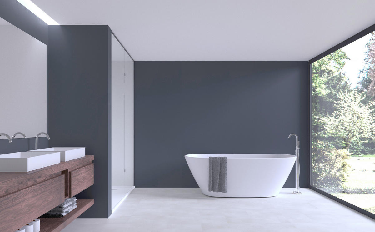AQUA-STEP- ALL IN ONE - Wasserdichte Wandpaneele und Bodenpaneele für Badezimmer - Platingrau - 6 Paneele (2,34m²) - Grau, Kunststoff (122/32/0.45cm) - Aqua-Step® 