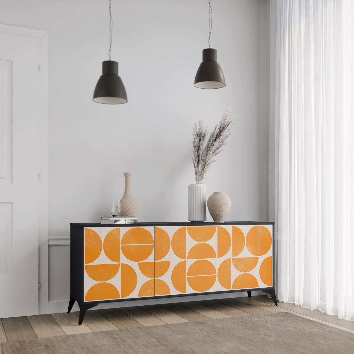 SIDEBOARD RECURRING DREAMS, Eicheneffekt, 164,5x42x77,5 cm, 3 Türen - Eichefarben/Buchefarben, Holzwerkstoff/Buchenholz (164.5/77.5/42cm) - SpaceRebels