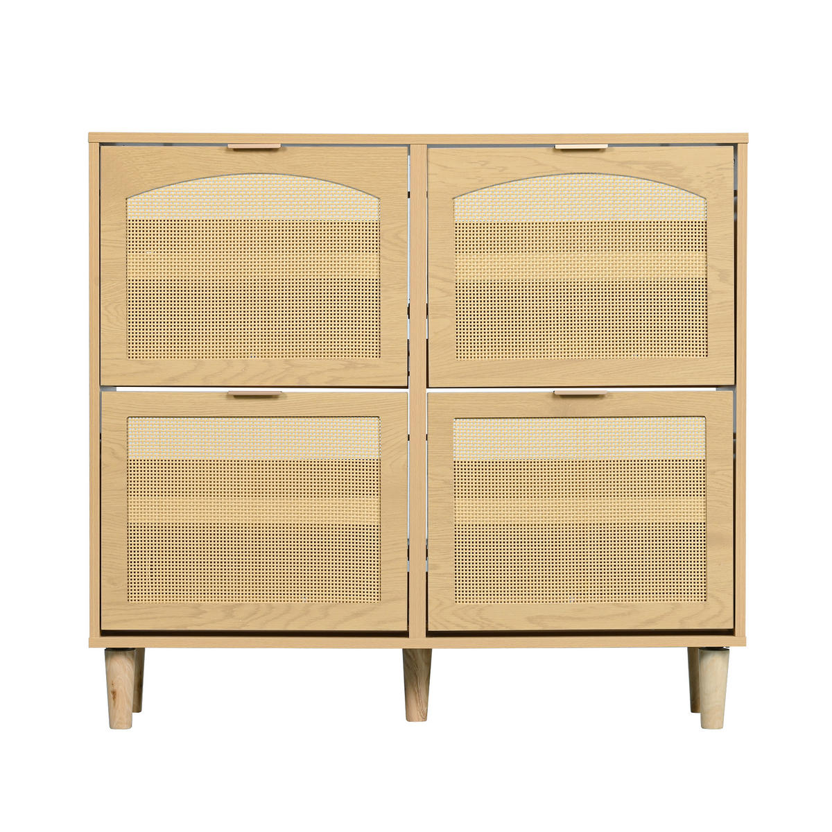 SCHUHSCHRANK im Landhausstil Rattan Eiche Optik mit 4 Klappschubladen - Eichefarben, Holzwerkstoff (100/90/25cm) - Urban Meuble