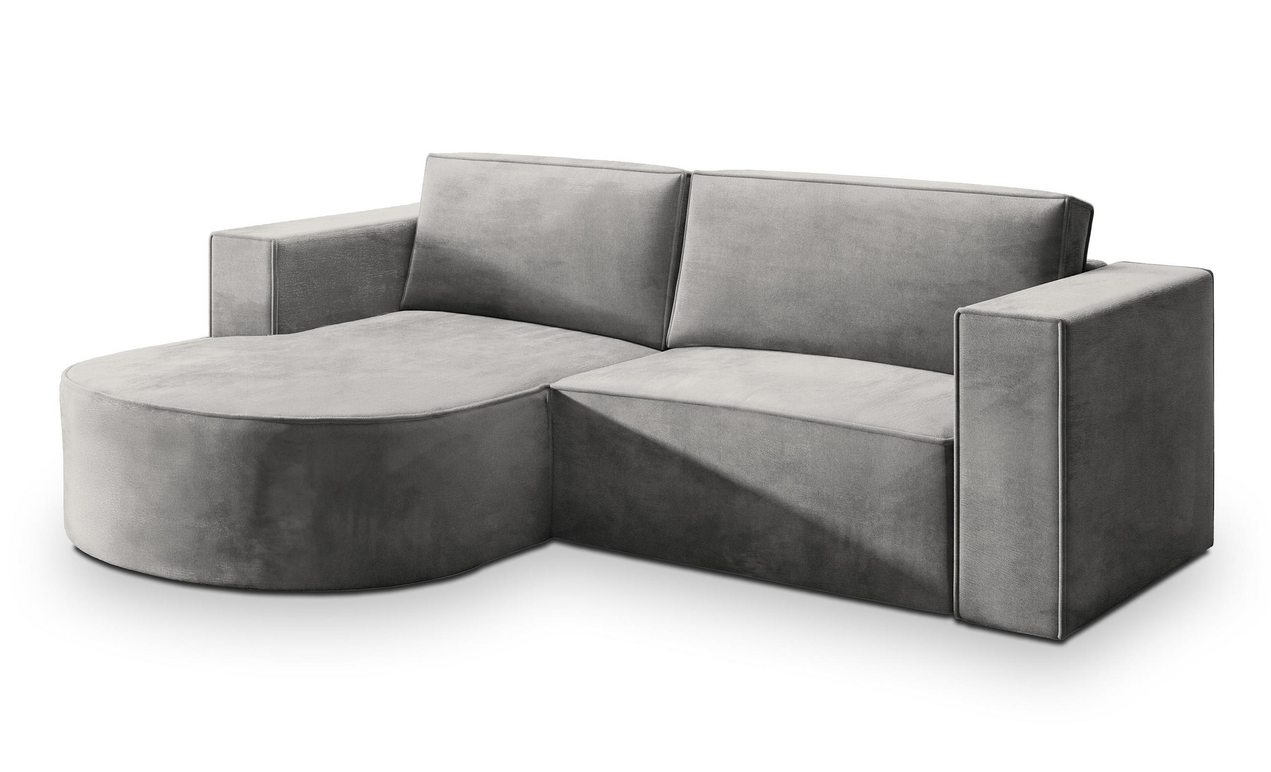 ECKSOFA SORELA M L-S Hellgrau Velours-Stoff mit Schlaffunktion - Hellgrau, Holz (263/174cm) - MASSENO