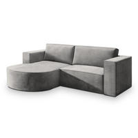 ECKSOFA SORELA M L-S Hellgrau Velours-Stoff mit Schlaffunktion - Hellgrau, Holz (263/174cm) - MASSENO